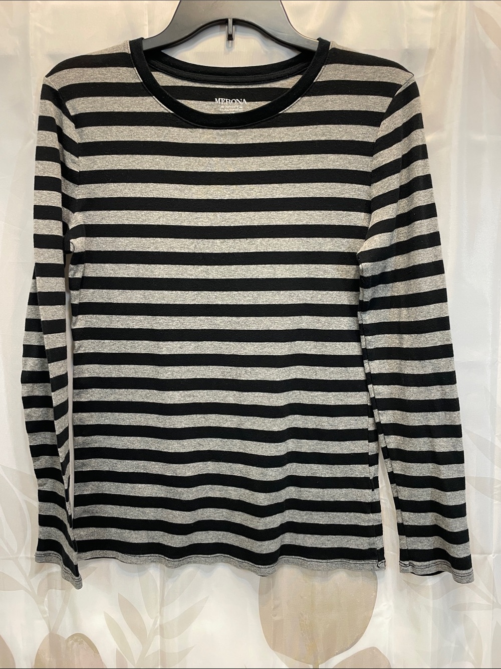 Merona Black and Gray Striped Long Sleeve Top